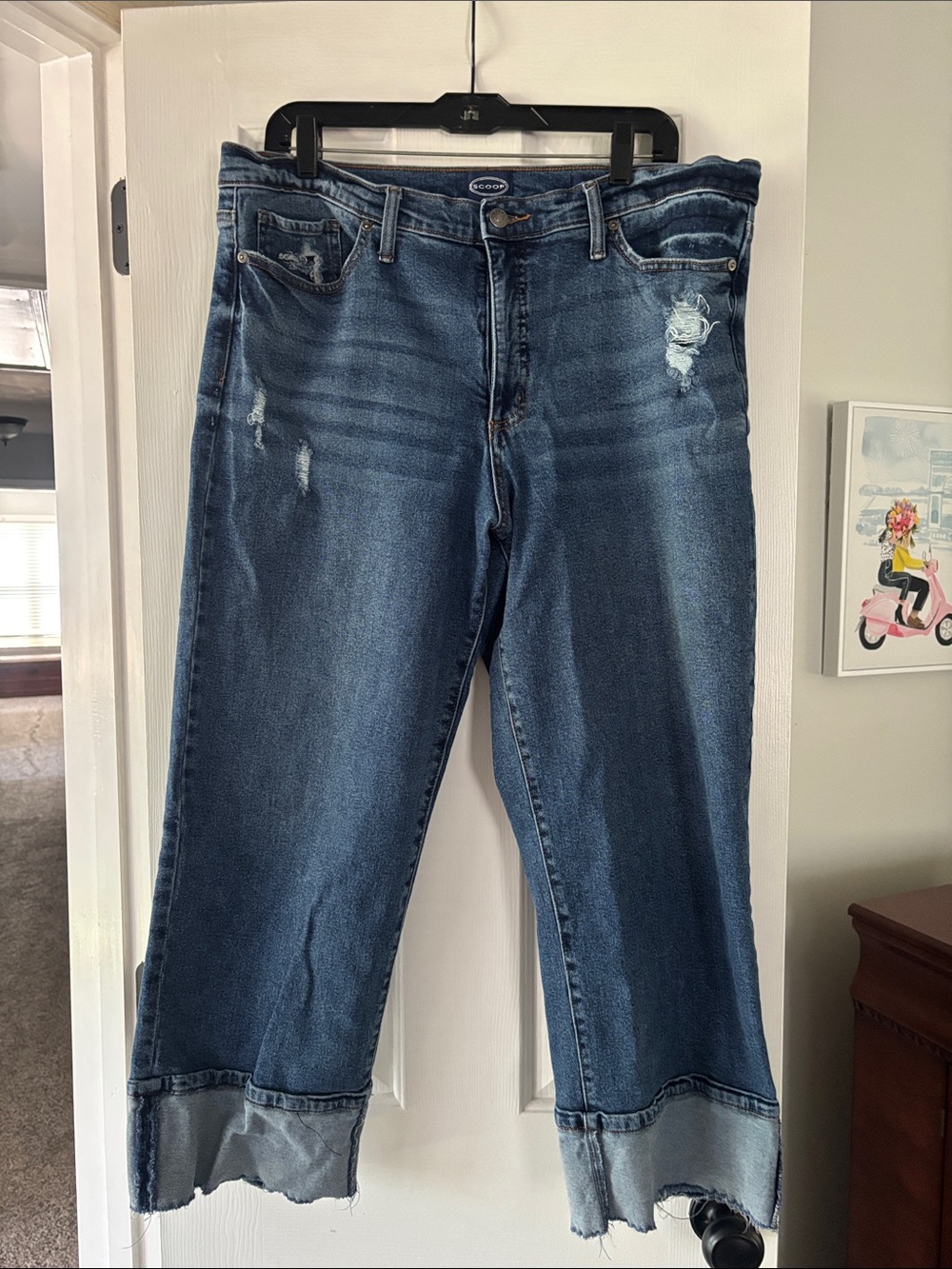 Women’s Dark Blue Distressed Relaxed Jeans